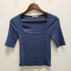 Marine Layer Womens Lexi Square Neck Top Size XS Blue Short Sleeve Form Fit Rib